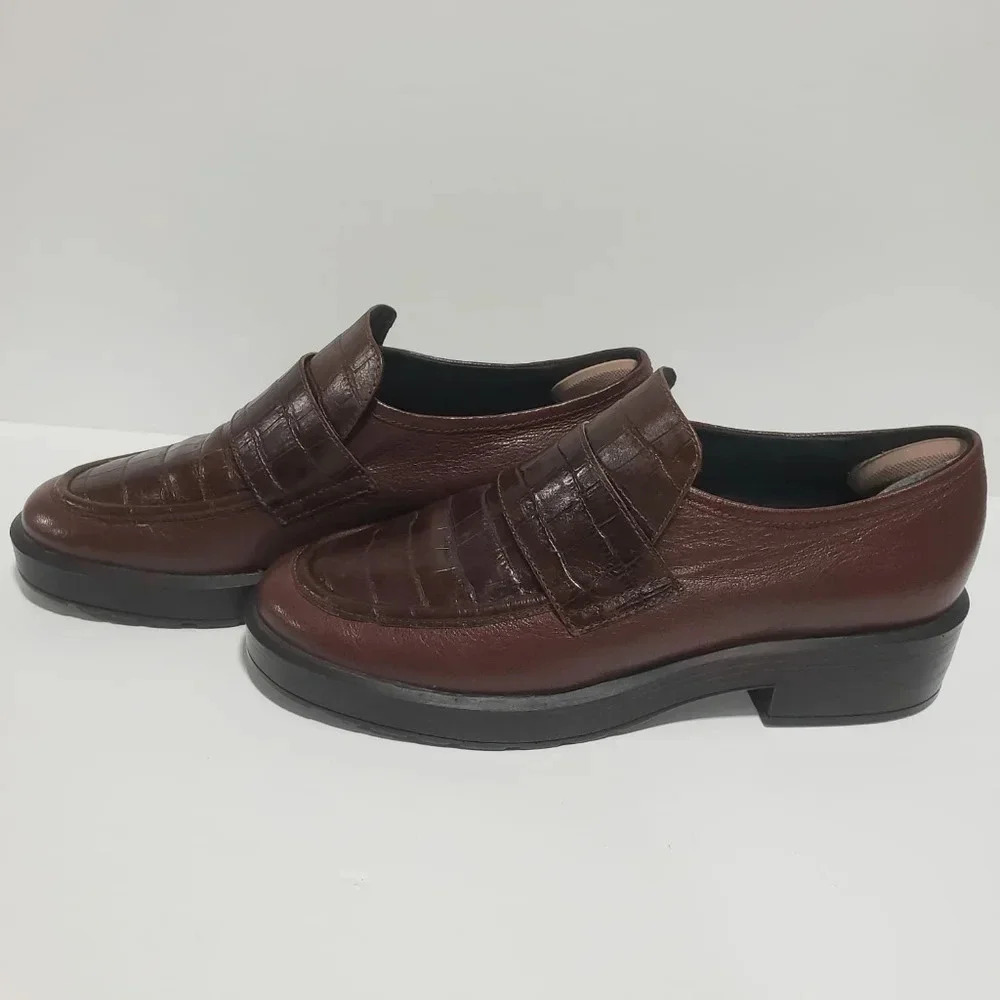 Womans Geox Respira Block Heel Brown Italian Patent Chunky Shoes Size 40 - Picture 4 of 8